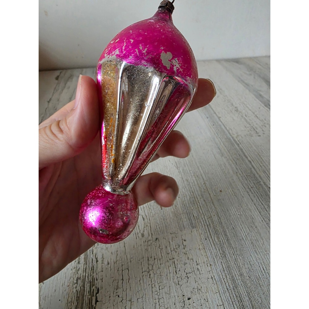 Antique parachute indent fluted air balloon pink teardrop class ornament Xmas - Picture 4 of 7